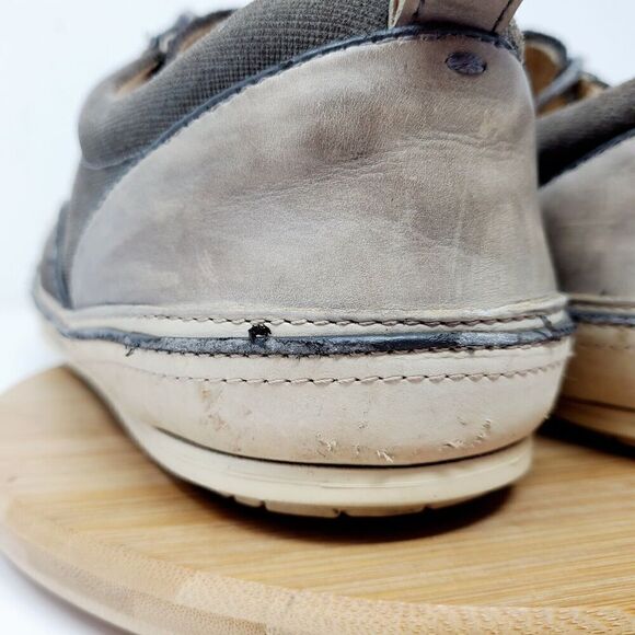 John Varvatos Shoes Mens 13 Redding Low Grey Leather Canvas Sneaker Distressed - Picture 10 of 14